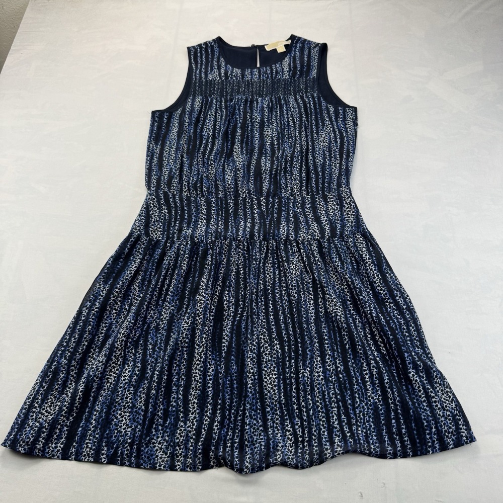 Michael Kors Womens Size 6 Navy Blue Print Sleeveless Fit Flare Dress